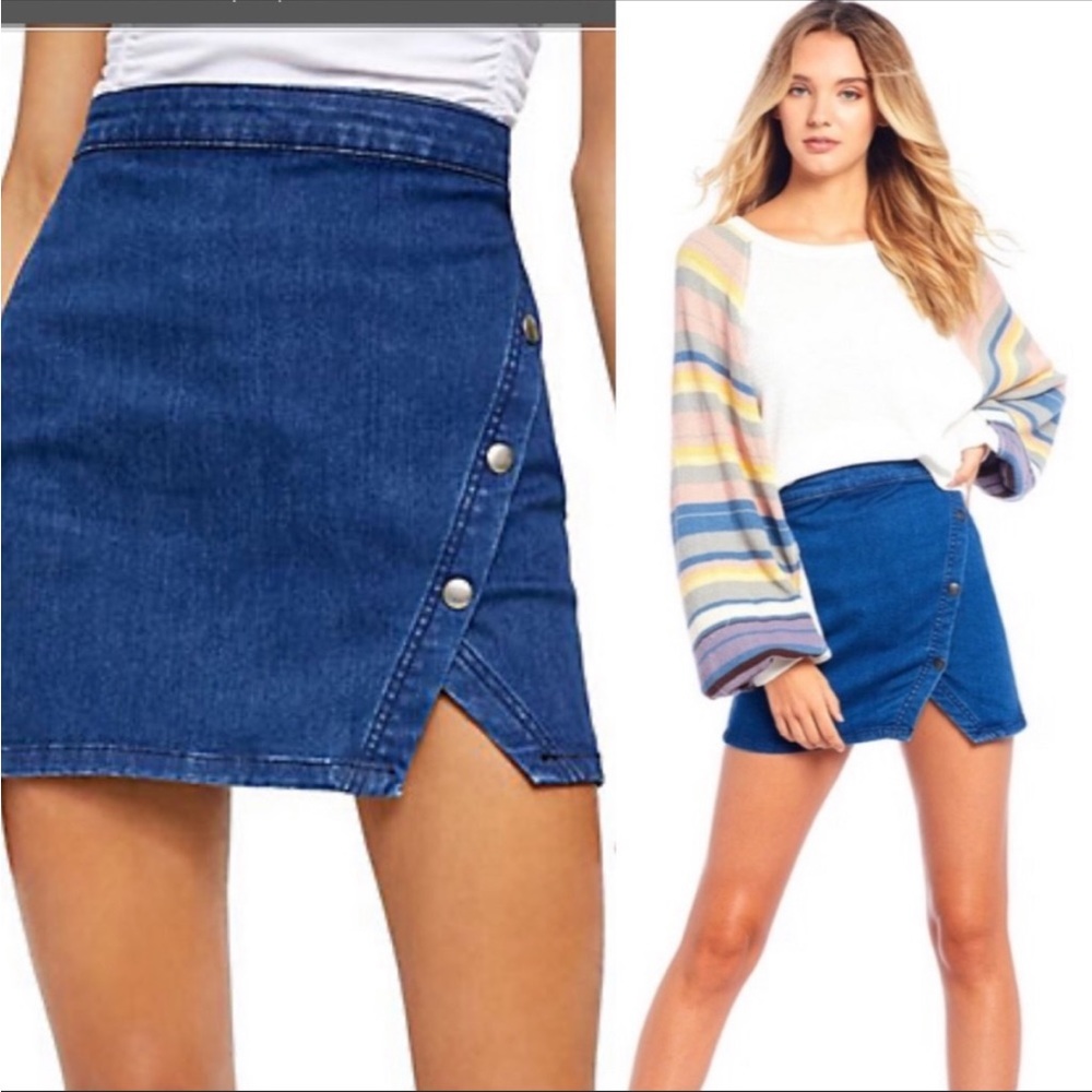 Free People Notched Denim Wrap Skirt in Clubhouse Blue Size 6